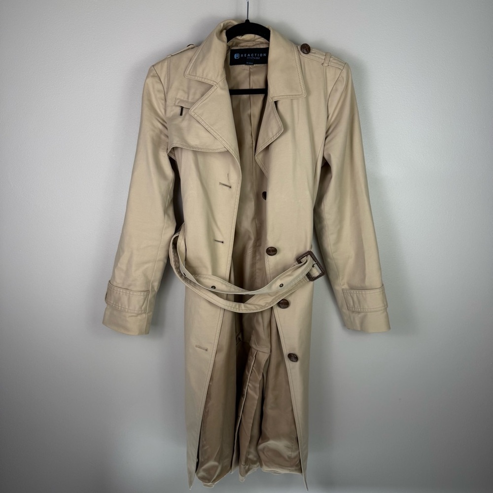 Kenneth Cole Reaction Beige Belted Trench Coat Women’s M Classic Style